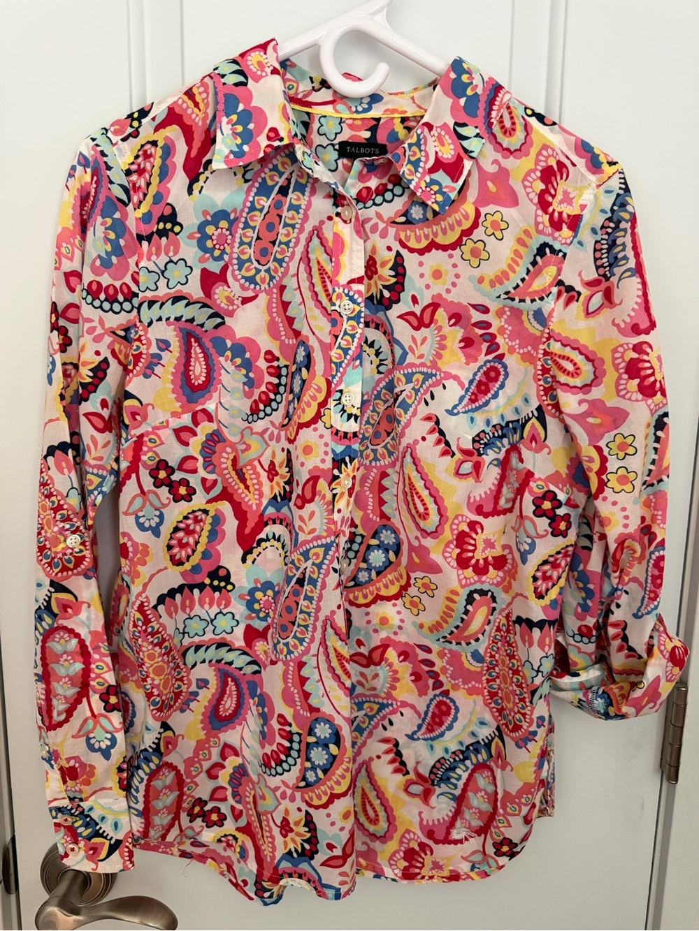 Talbots Pink Multi Paisley Button-Down Blouse